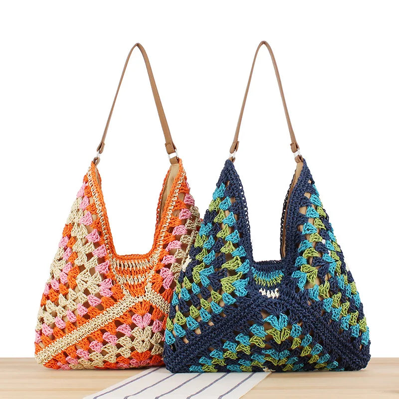 Women Weaving Clutches - Large Straw Tote Summer Beach Purse & Shopper Satchel