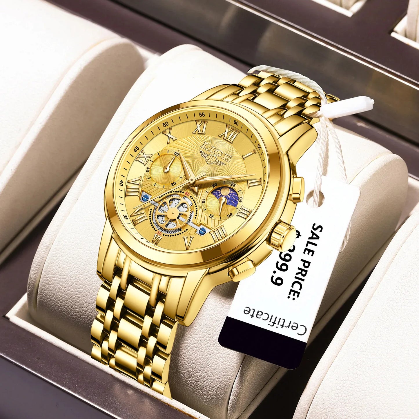 LIGE Ladies Waterproof Gold Watch with Luminous Features