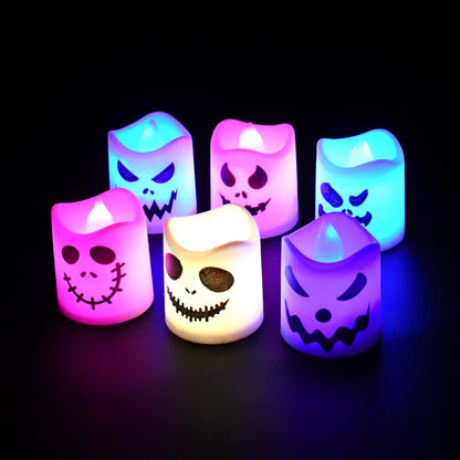 6 pcs Halloween LED Ghost Pumpkin Candle Lights for Party & Haunted House Decor