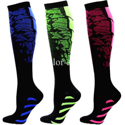 3 Pairs Knee-High Compression Sports Socks – Cotton Graduated Compression