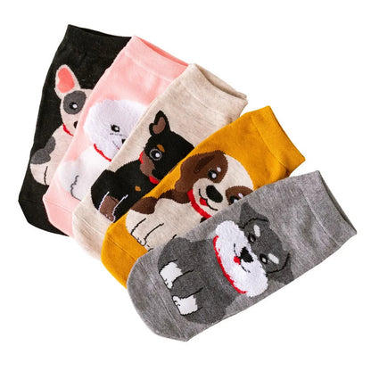 5 Pairs Cartoon Cotton Short Cat & Dog Socks