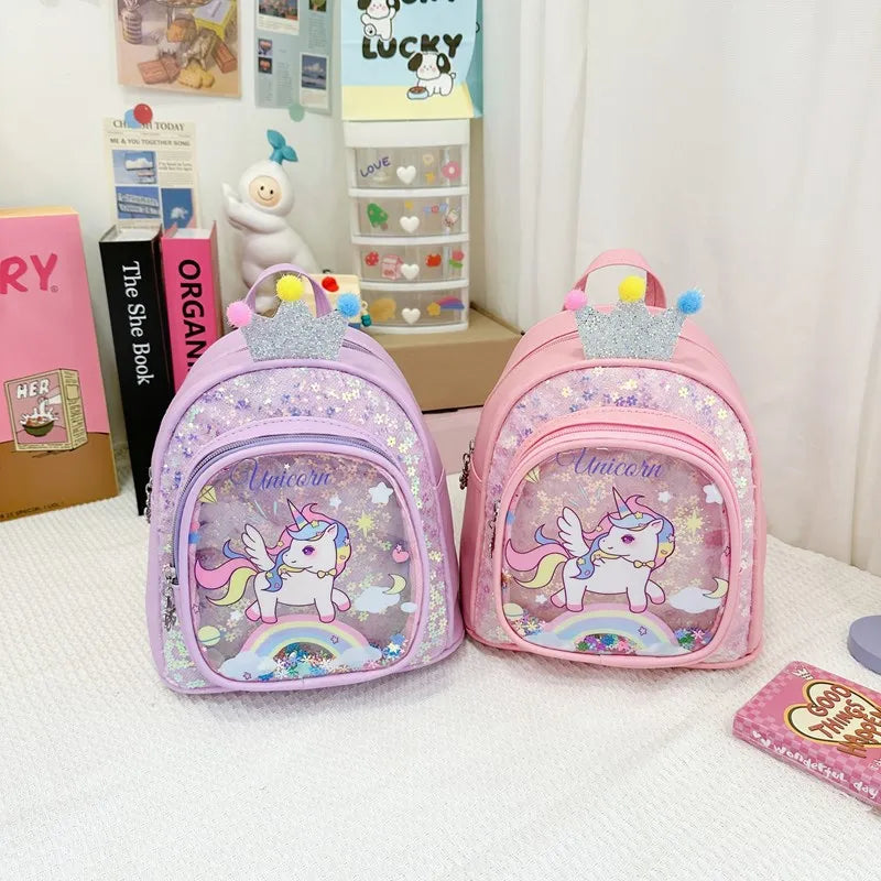 Cute Princess Backpack for Girls - Small PU Schoolbag, Glossy Cartoon Design