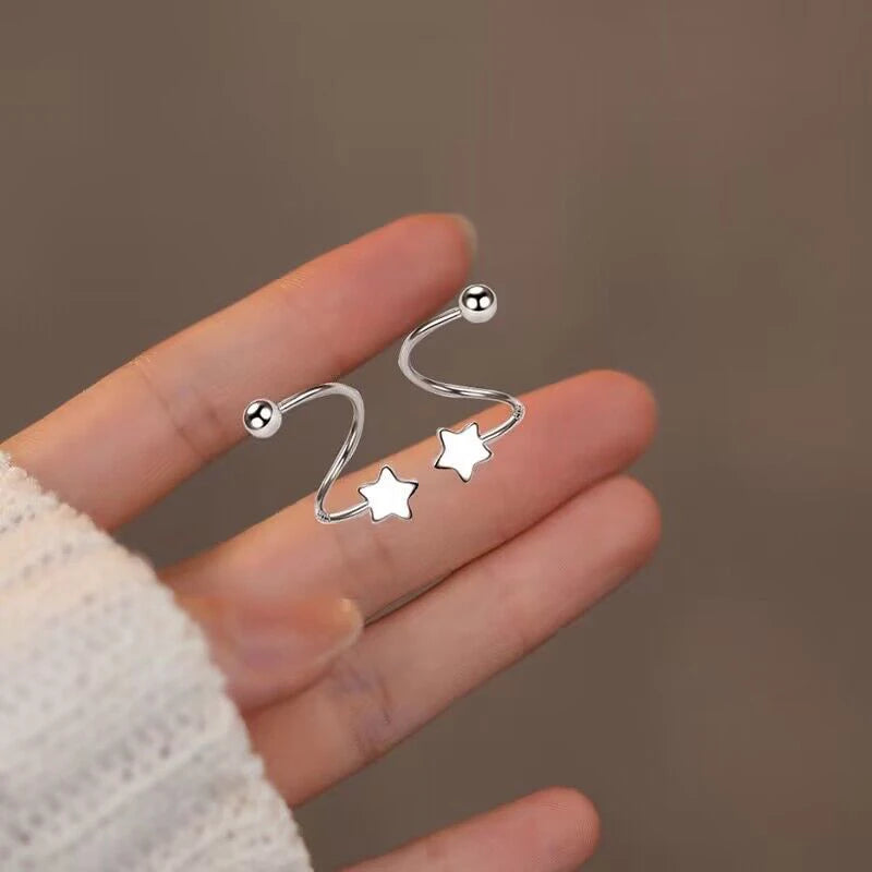 925 Sterling Silver Spiral Heart & Star Stud Earrings