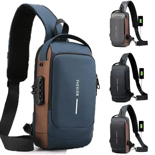 Men’s Anti-Theft Chest Bag | Oxford Shoulder Sling Pack with USB Charging for School & Short Trips