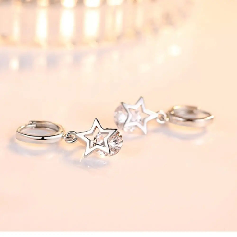 925 Sterling Silver Crystal Star Stud Earrings for Women