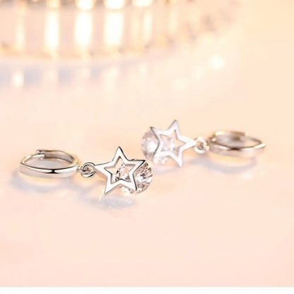 925 Sterling Silver Crystal Star Stud Earrings for Women