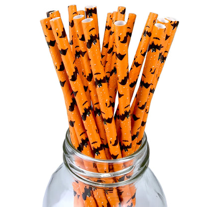 Halloween Biodegradable Paper Straws - 25/50/100pcs Black & Orange