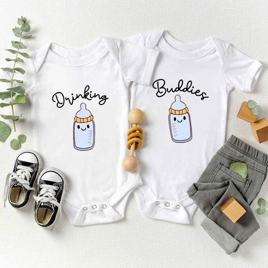 Funny Twin Baby Onesies – Comfy Summer Cotton Pajamas for Newborns