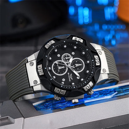 Men's Large Dial Sports Watch - Casual Quartz Wristwatch with Silicone Band