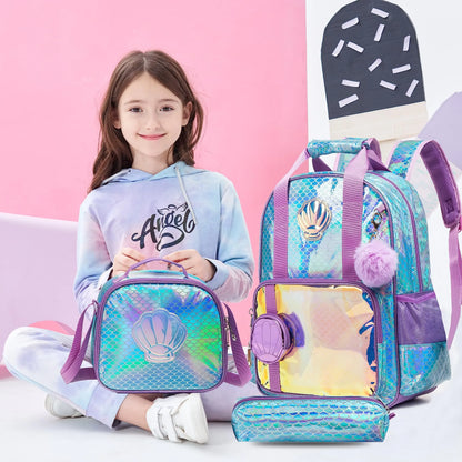 Rainbow & Star Backpack Set for Girls | Glitter Sequin School Bag with Lunch Box