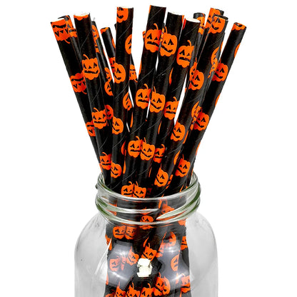 Halloween Biodegradable Paper Straws - 25/50/100pcs Black & Orange