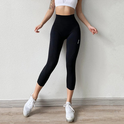 High-Waisted Seamless Leggings for Women - Elastic Stripe Crop Yoga Pants