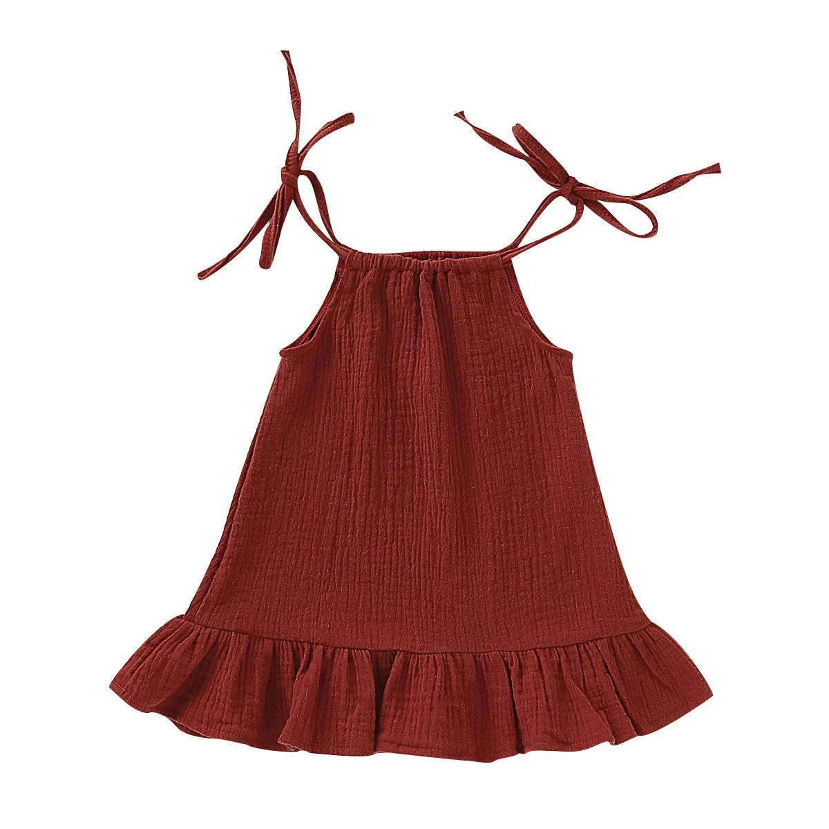 Baby Girl Sleeveless Ruffle Dress – Cotton Linen Muslin A-Line Slip Dress