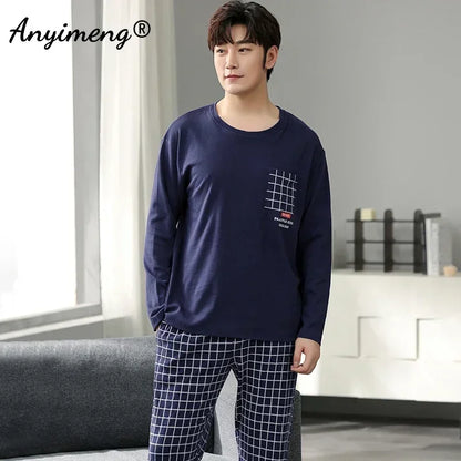 Deer Print Men's Pajamas - Soft Cotton Autumn Winter Loungewear