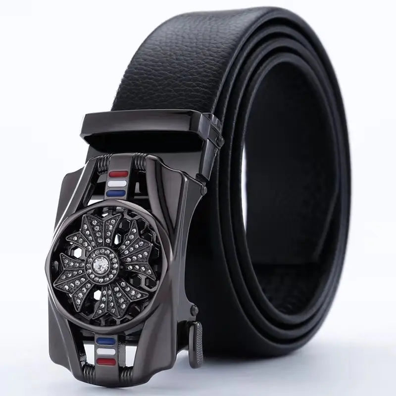 High Quality Men's PU Leather Business Belt with Golden Automatic Buckle