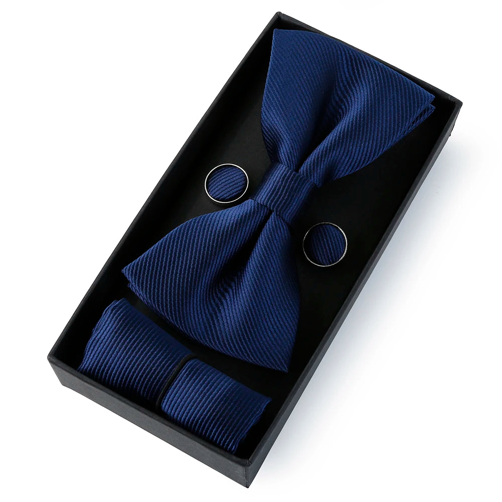 Classic Black Bowtie Set for Men – Bowtie, Pocket Square & Cufflinks in Gift Box