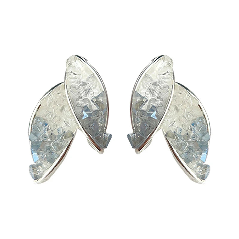 Glass Crystal Leaves Post Earrings