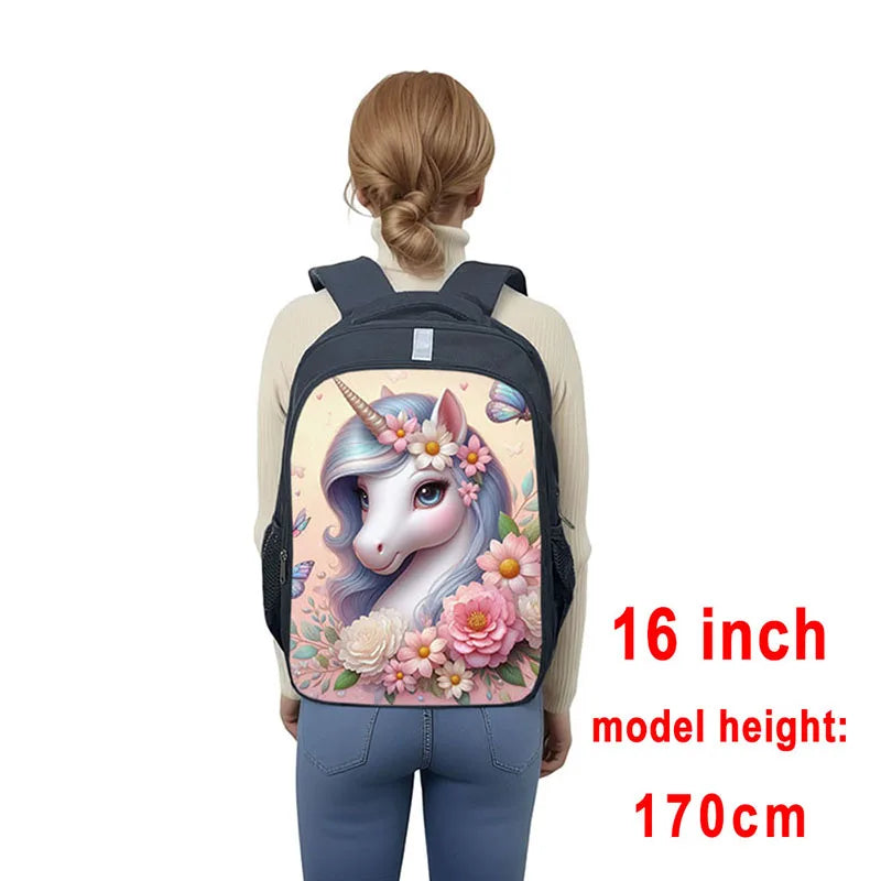 3D Unicorn Flower Print Backpack | Cartoon School Bag for Girls & Teenagers