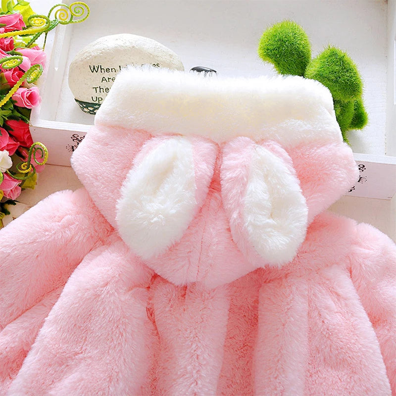 Korean Cartoon Baby Girl Fleece Hooded Jacket - Cute Winter Outerwear