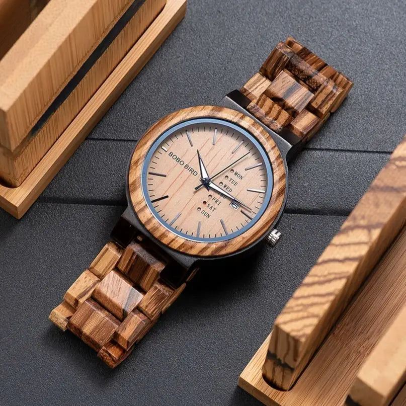 BOBO BIRD Antique Wooden Watch for Men – Date & Week Display Luxury Timepiece