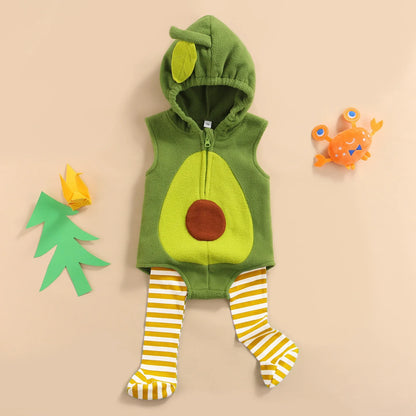 Baby Avocado Romper Jumpsuit Set with Striped Stockings