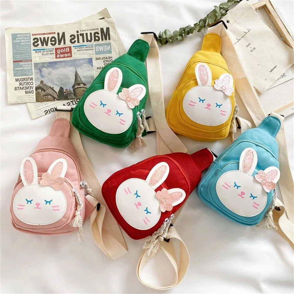 Cute Little Rabbit Children’s Crossbody Bag | Cartoon Canvas Chest Bag for Boys & Girls | Fashionable Kids Wallet & Purse | Shoulder Bag Gift