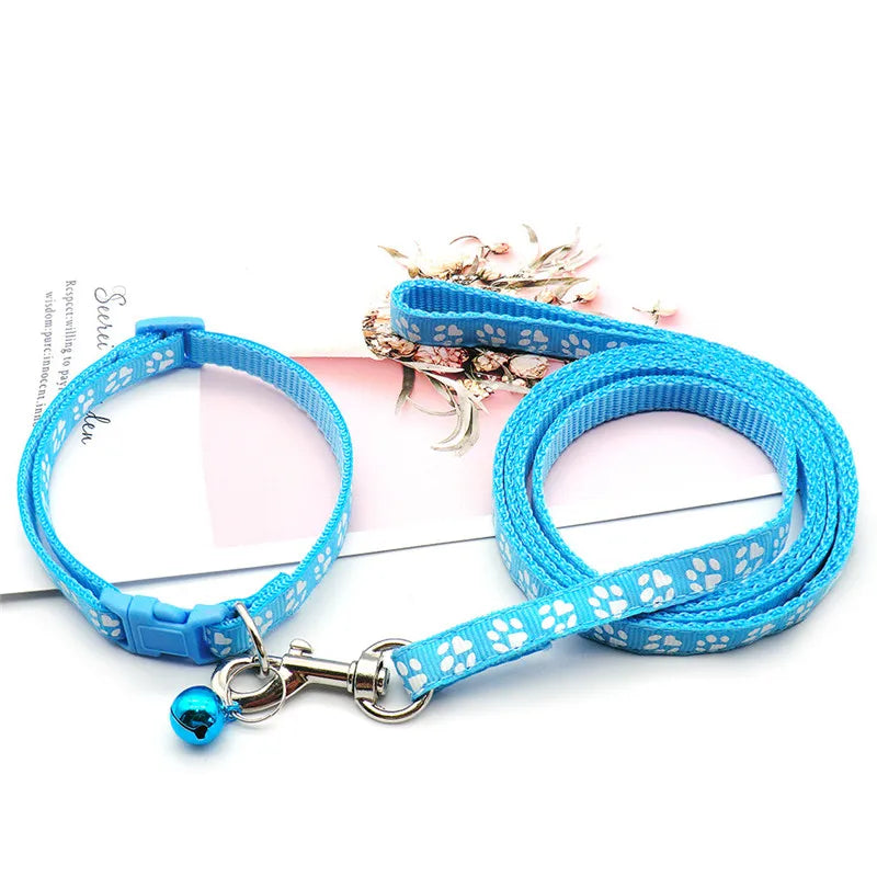 Cute Dog Paw Print Pet Traction Rope & Collar Set