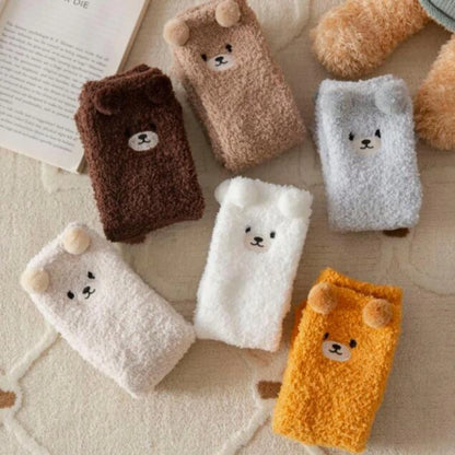 Cute Bear Coral Fleece Fuzzy Socks for Women