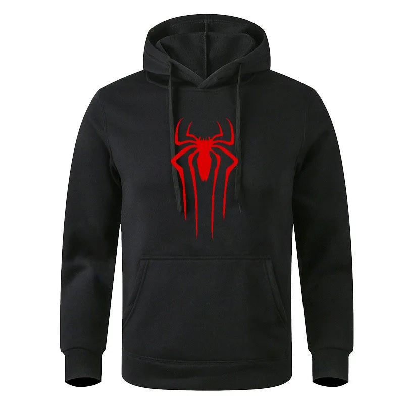 Fleece Warm Men's Hoodie | Street Spider Print Sweatshirt