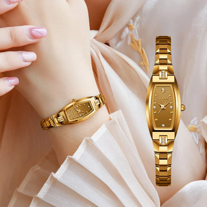 Luxury Women’s Golden Quartz Watch with Small Diamond Dial