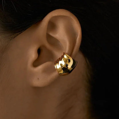 Hip Hop Metallic Gold Color Earcuff Clip Earrings