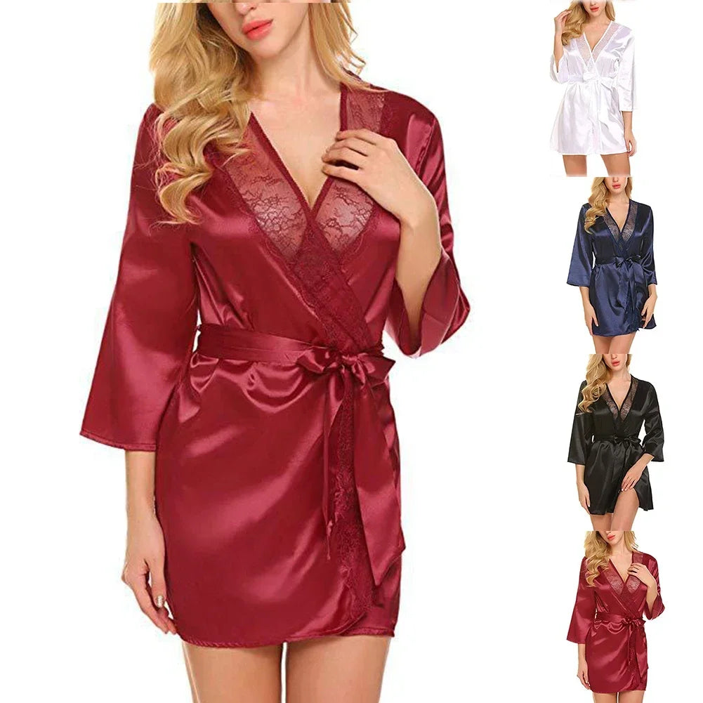 Women’s Satin Knee-Length Nightgown with Lace Edge