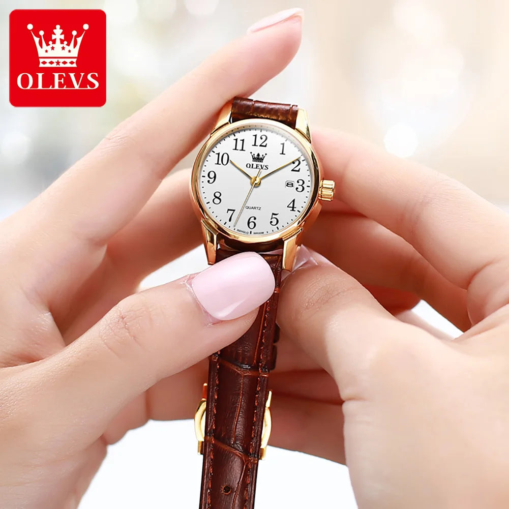 Classic Quartz Watch for Women – Brown Leather Strap