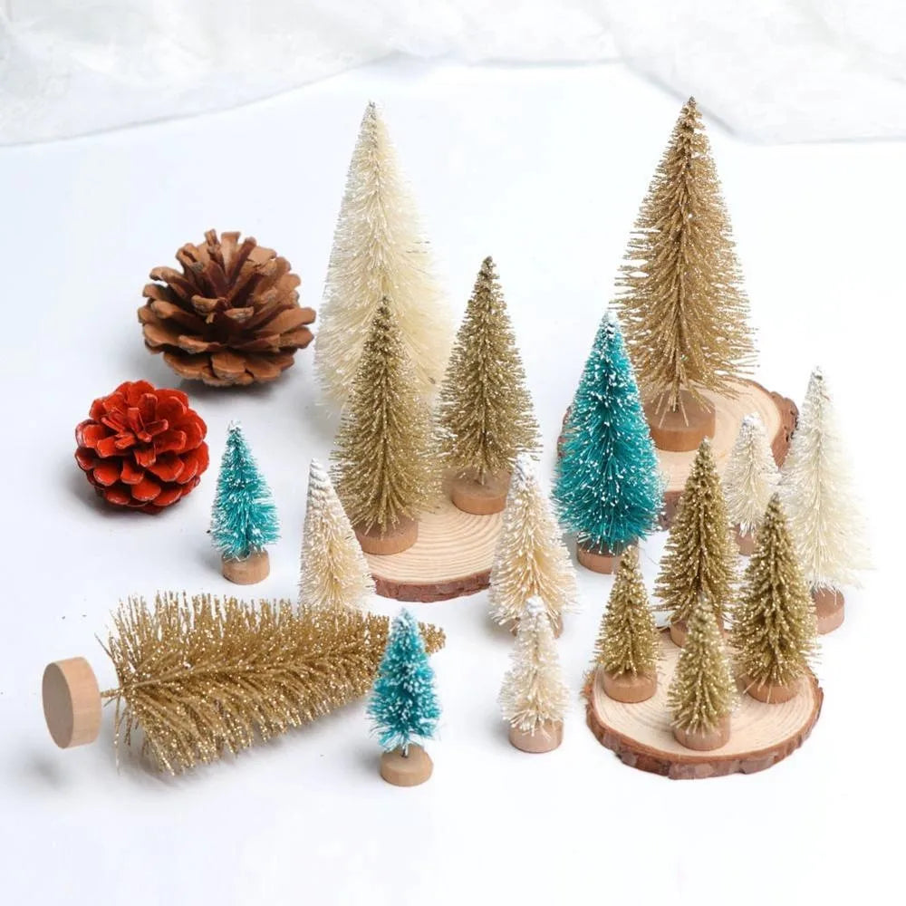 8 pcs Mini Christmas Trees - Glitter Fake Sisal Trees