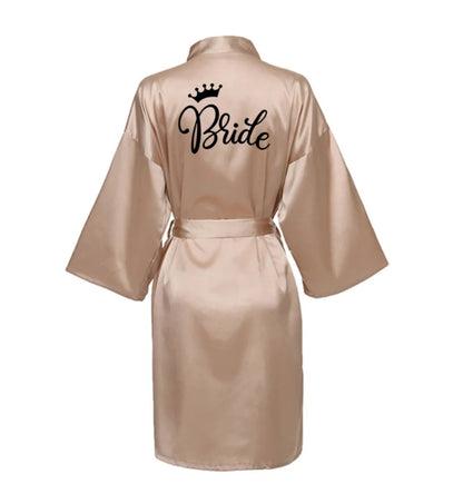 Team Bride Satin Robe with Black Letters