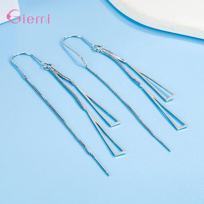 925 Sterling Silver Geometric Tassel Earrings