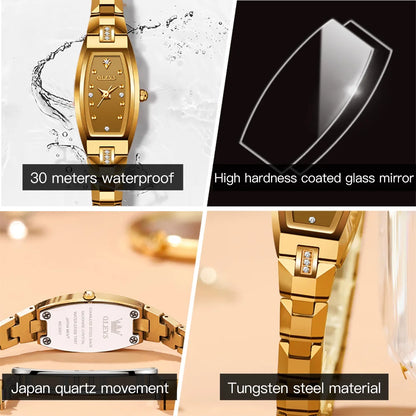 Luxury Women’s Golden Quartz Watch with Small Diamond Dial