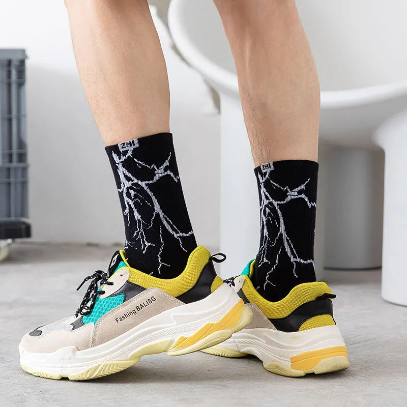 Lightning Print Sport Middle Tube Socks For Men