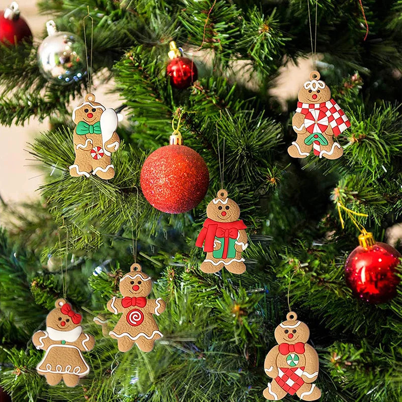 12 pcs Assorted Gingerbread Man Ornaments for Christmas Tree Decorations