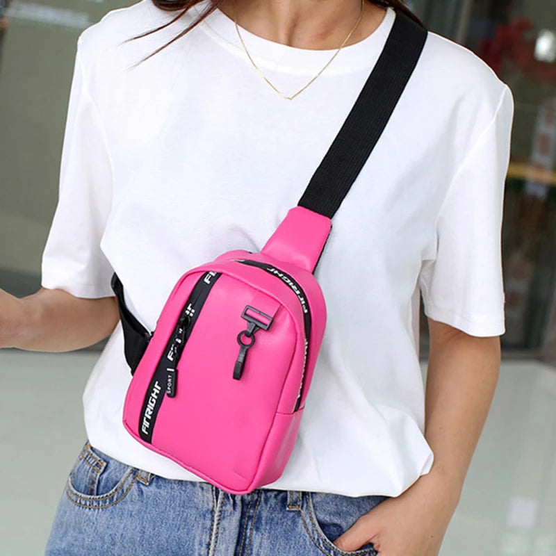 Women’s PU Leather Crossbody Bag - Trendy Chest Bag with Multiple Pockets