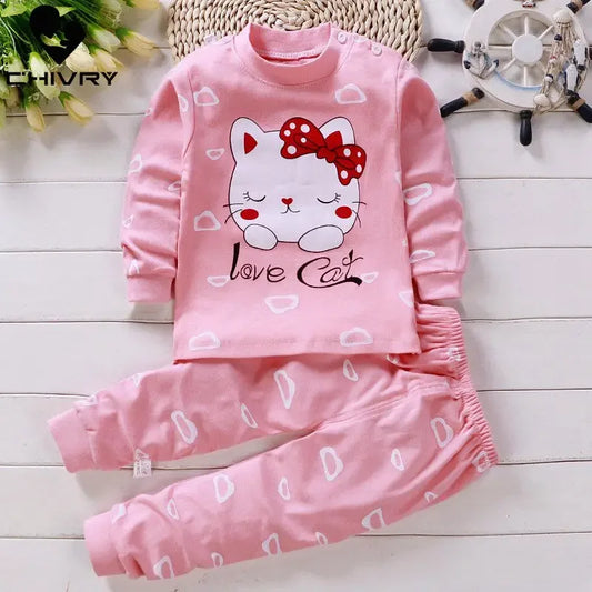 Kids Pajama Sets - Cartoon Long Sleeve T-Shirt & Pants