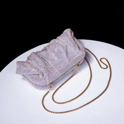 Shiny Rhinestone Pleated Evening Clutch