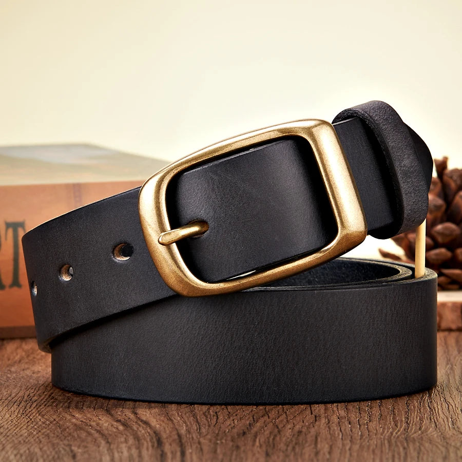 3.3CM High Quality Natural Cowskin Genuine Leather Belt for Men