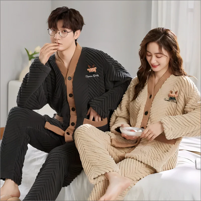 Winter Warm Couples Pajamas Set for Women - Cozy Fleece Wool Nightwear