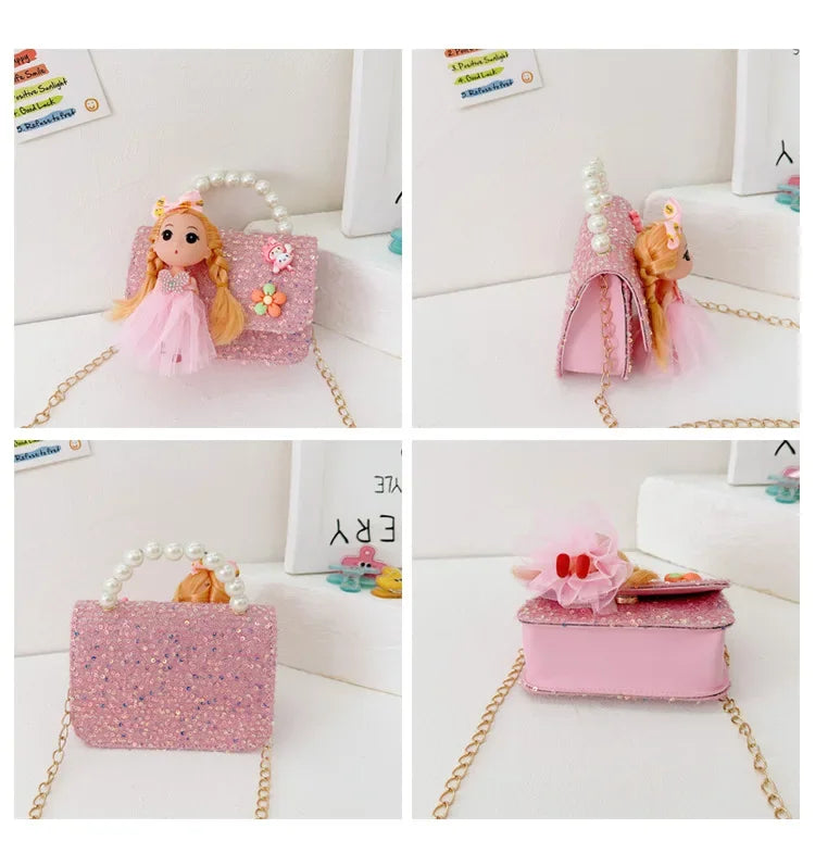 Sweet Princess Small Shoulder Bag | Pearl Handle & Chain Crossbody | Lovely Doll Handbag for Baby Girls