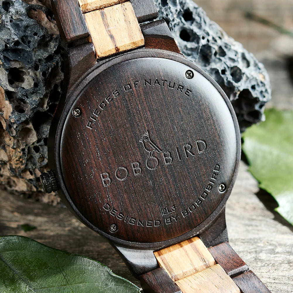 BOBO BIRD Men's Wooden Watch with Genuine Leaf – Custom Handmade Gift