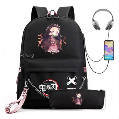 Hot Fashion Demon Slayer Backpack | USB Charge Canvas School Bag for Women & Men