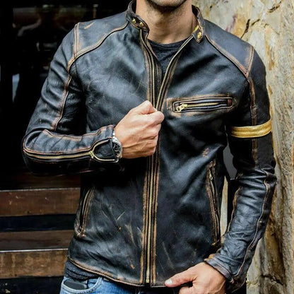 Men's Autumn Motorcycle Leather Jacket – Retro Bomber Style