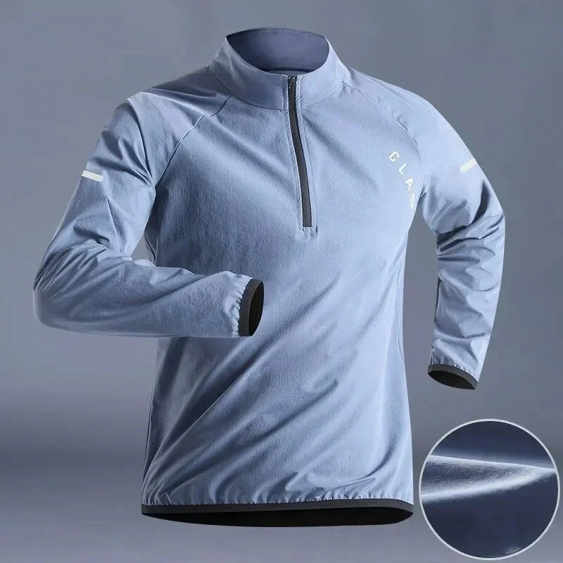 Men's Quick Drying Autumn Sports T-Shirt – Stand Neck Loose Long Sleeved Half Zip Top