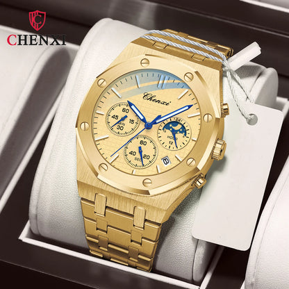 Luxury Gold Quartz Watch for Men with Luminous Features